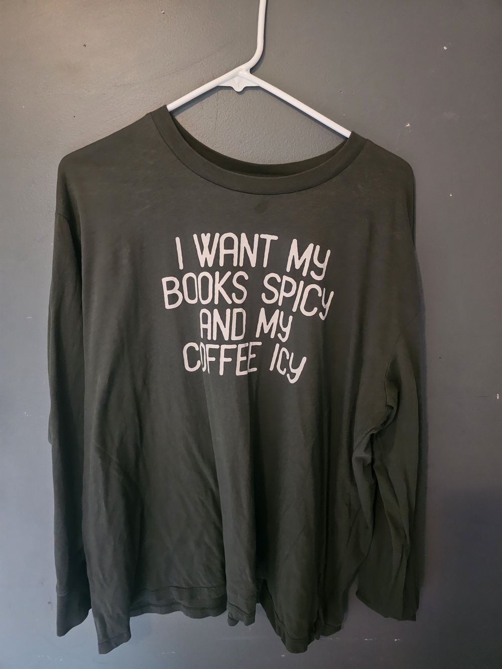 torrid Dark Olive Long-Sleeve Graphic Tee with White Slogan